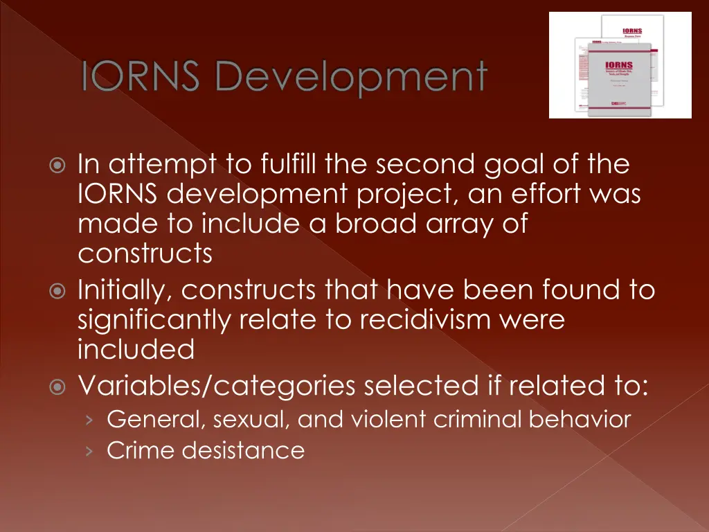 iorns development 2