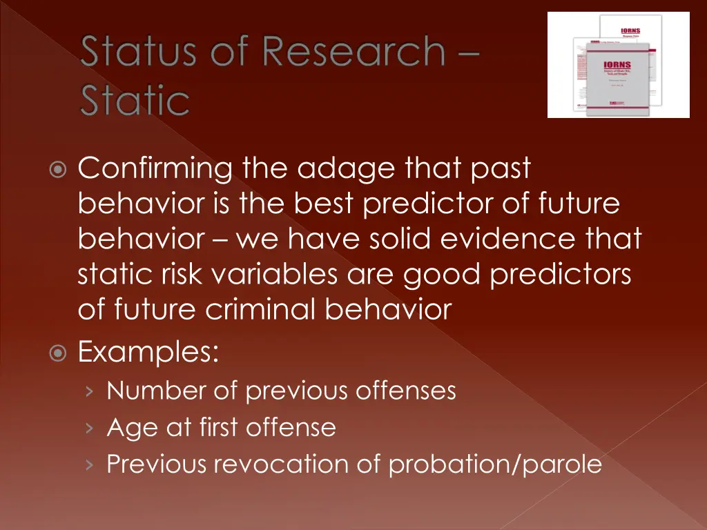 status of research static