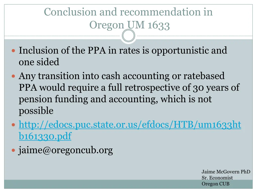 conclusion and recommendation in oregon um 1633