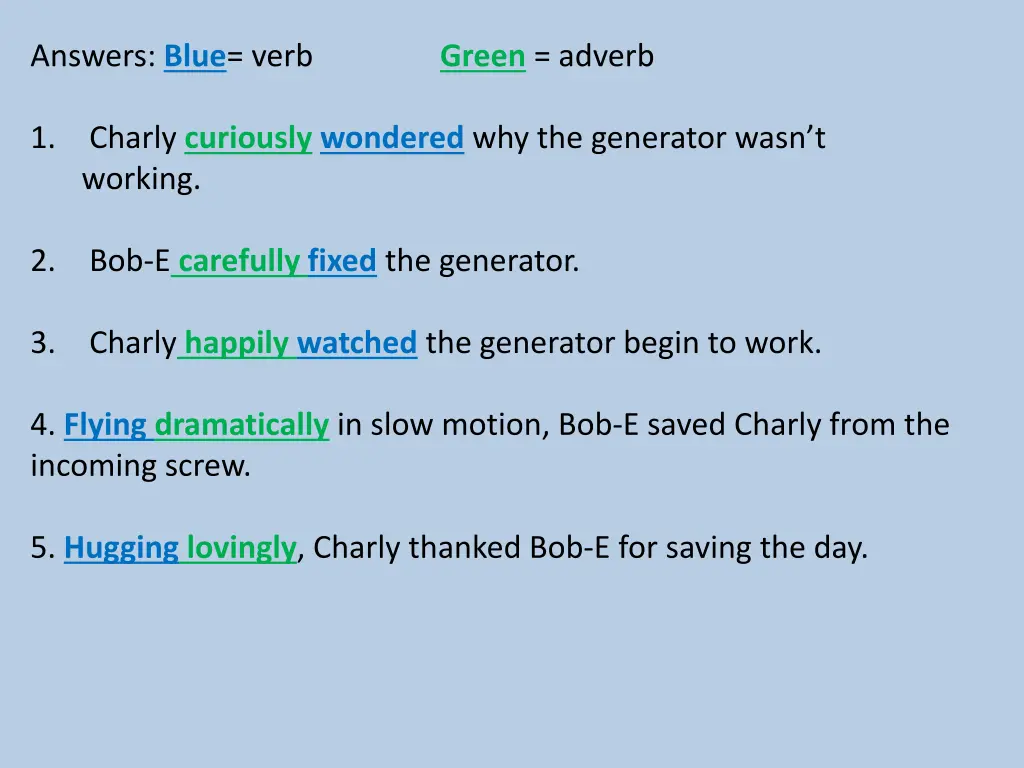 answers blue verb