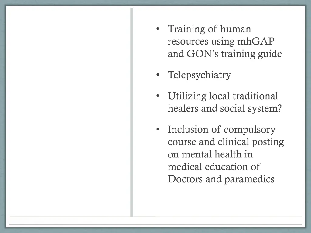 training of human resources using mhgap