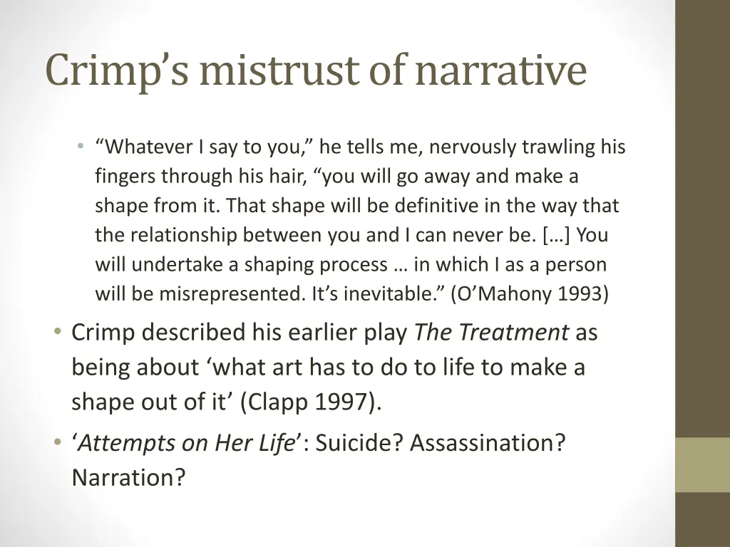 crimp s mistrust of narrative