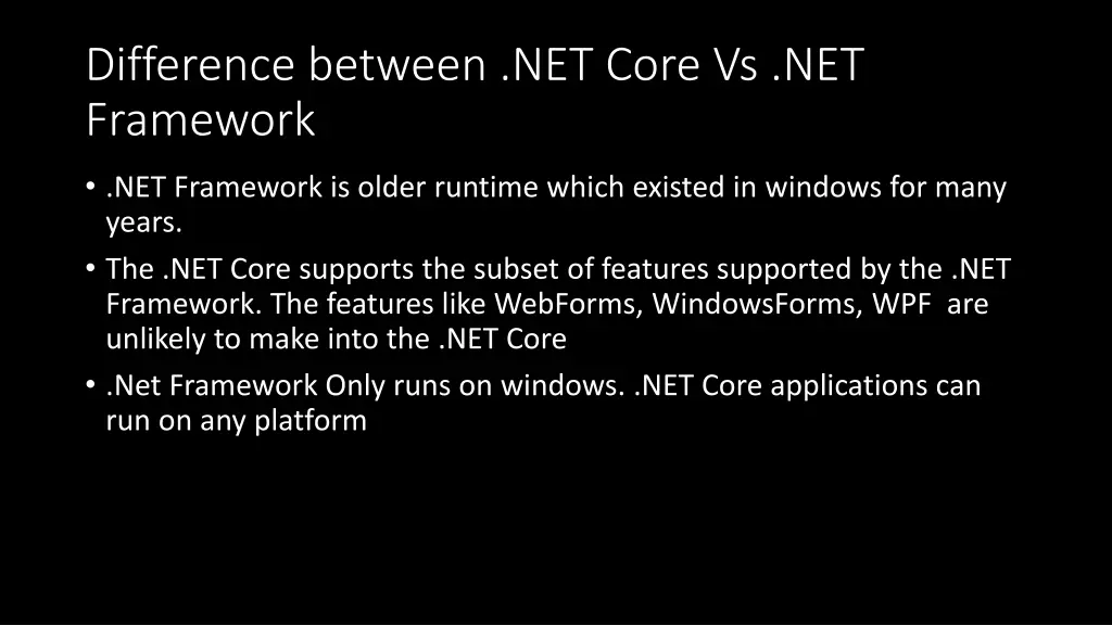 difference between net core vs net framework