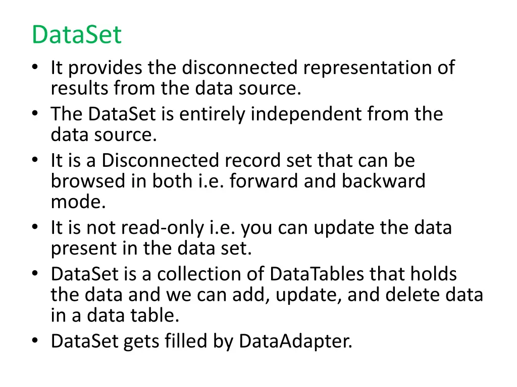 dataset it provides the disconnected