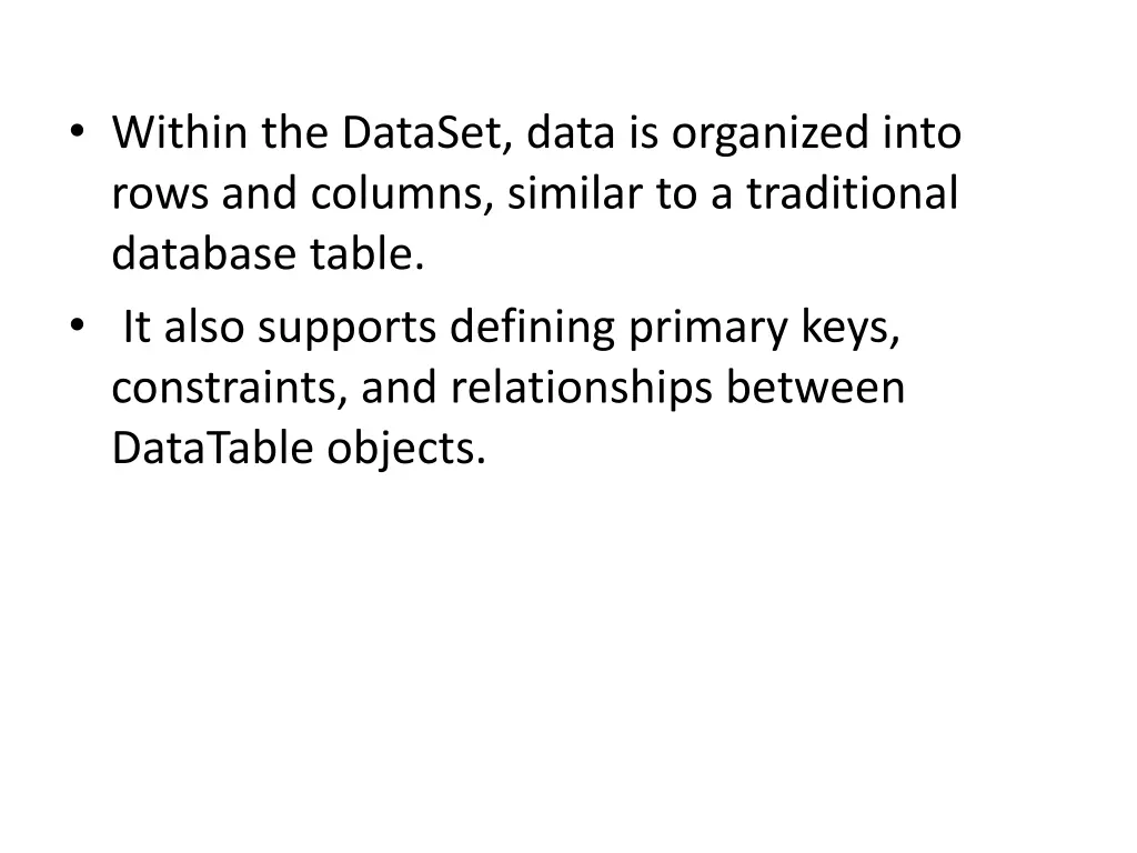 within the dataset data is organized into rows