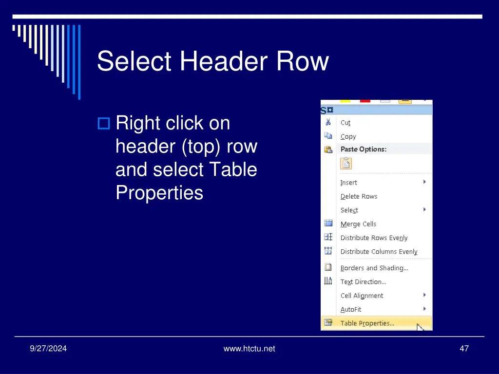 select header row