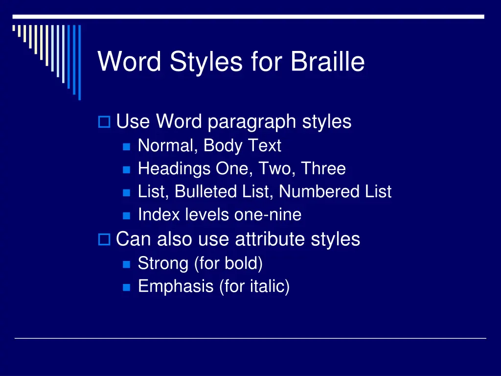 word styles for braille