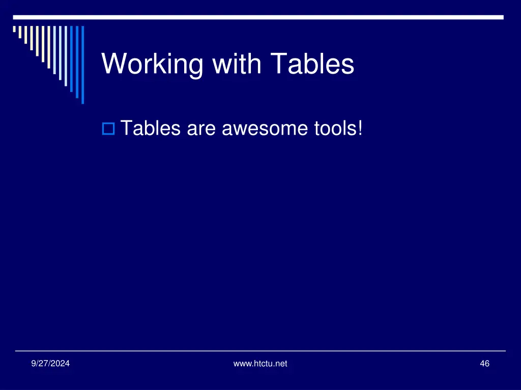 working with tables