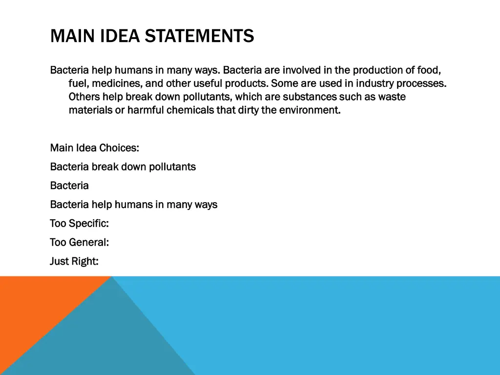 main idea statements