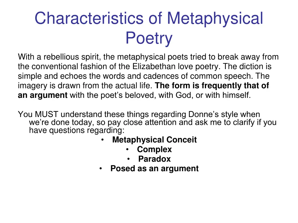 characteristics of metaphysical poetry