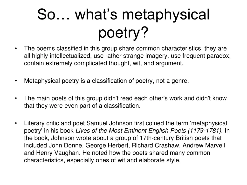 so what s metaphysical poetry