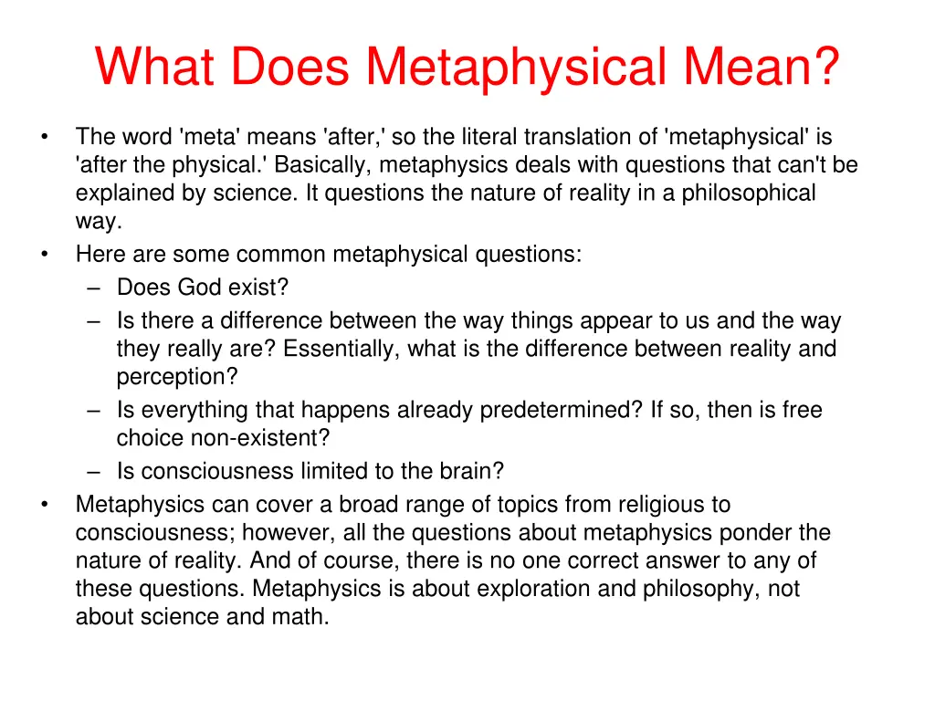 what does metaphysical mean