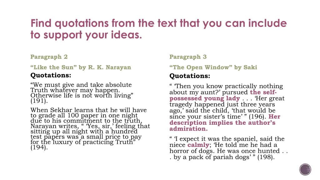 find quotations from the text that