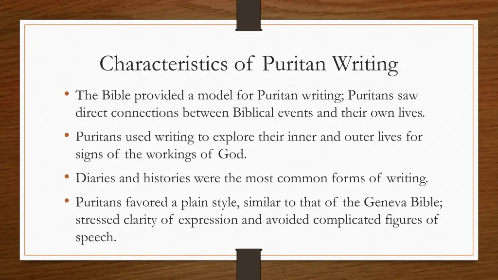 characteristics of puritan writing the bible