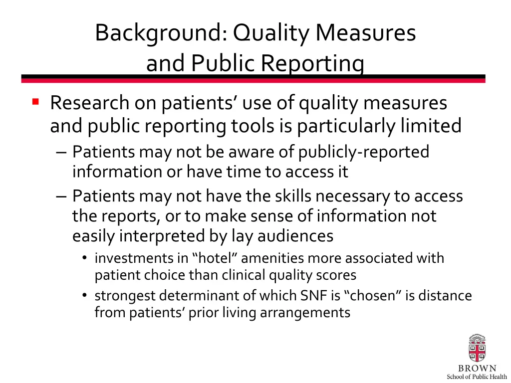 background quality measures and public reporting