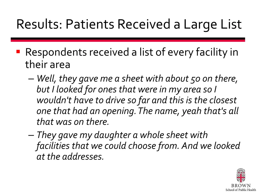 results patients received a large list