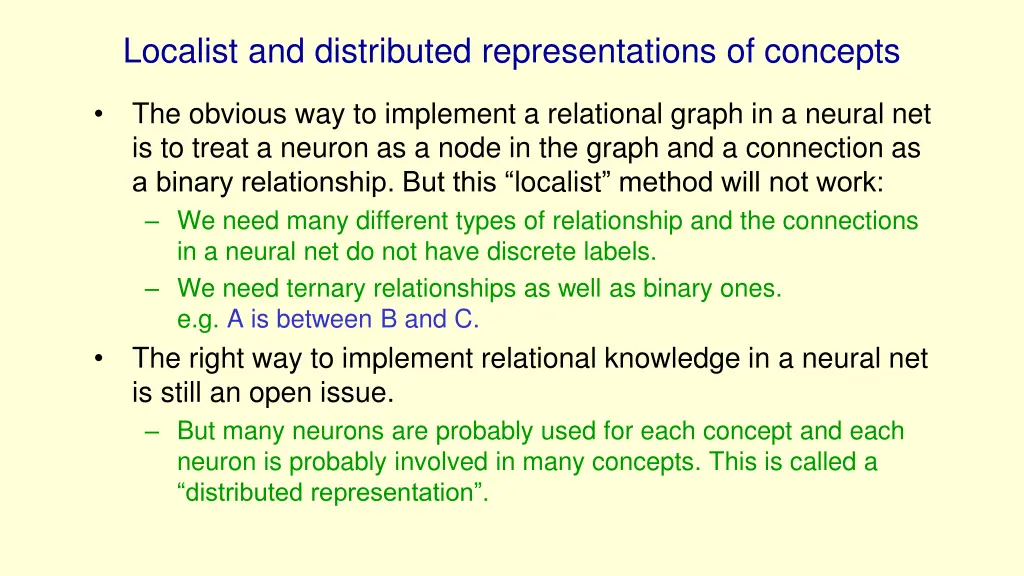 localist and distributed representations