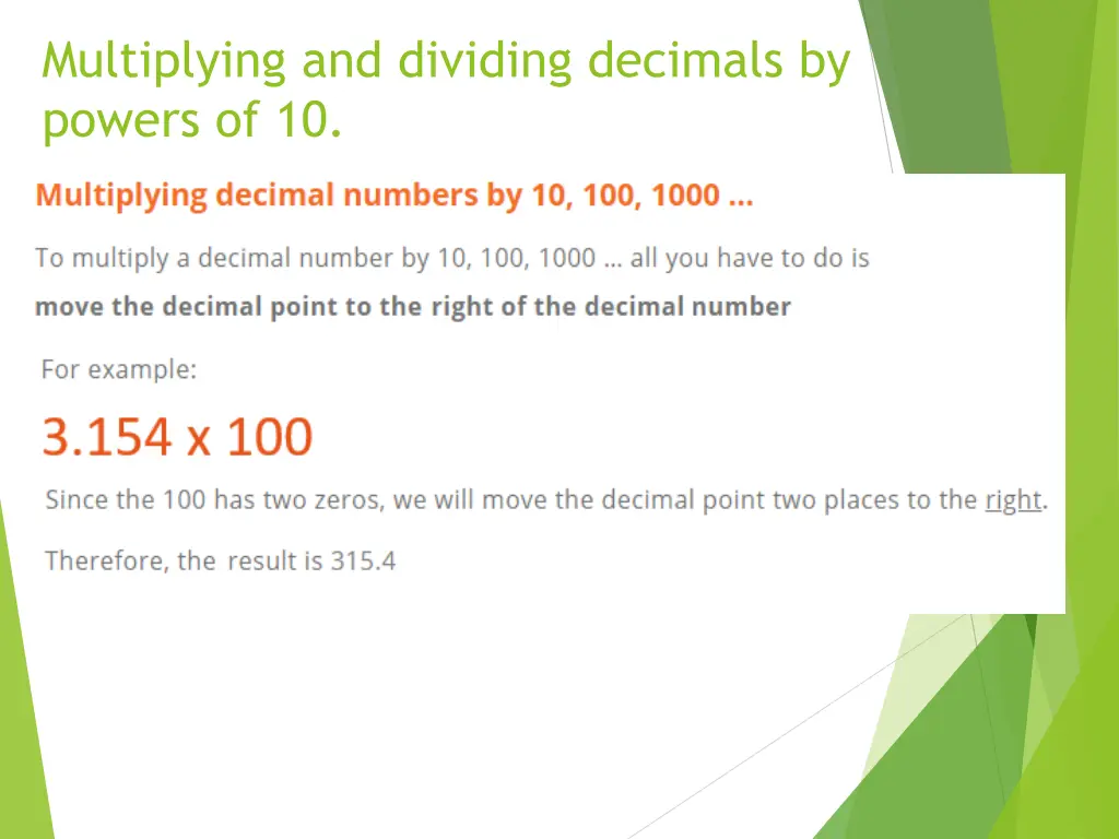 multiplying and dividing decimals by powers of 10