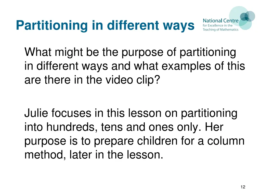 partitioning in different ways