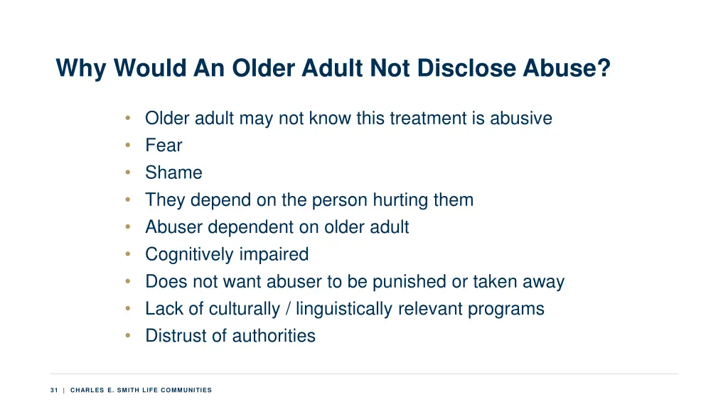 why would an older adult not disclose abuse