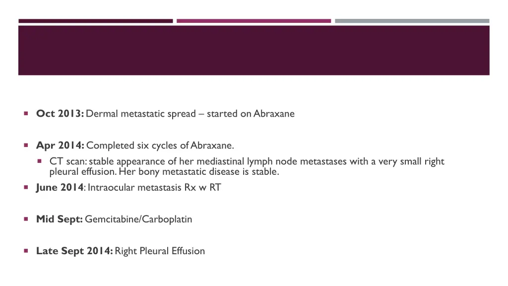 oct 2013 dermal metastatic spread started