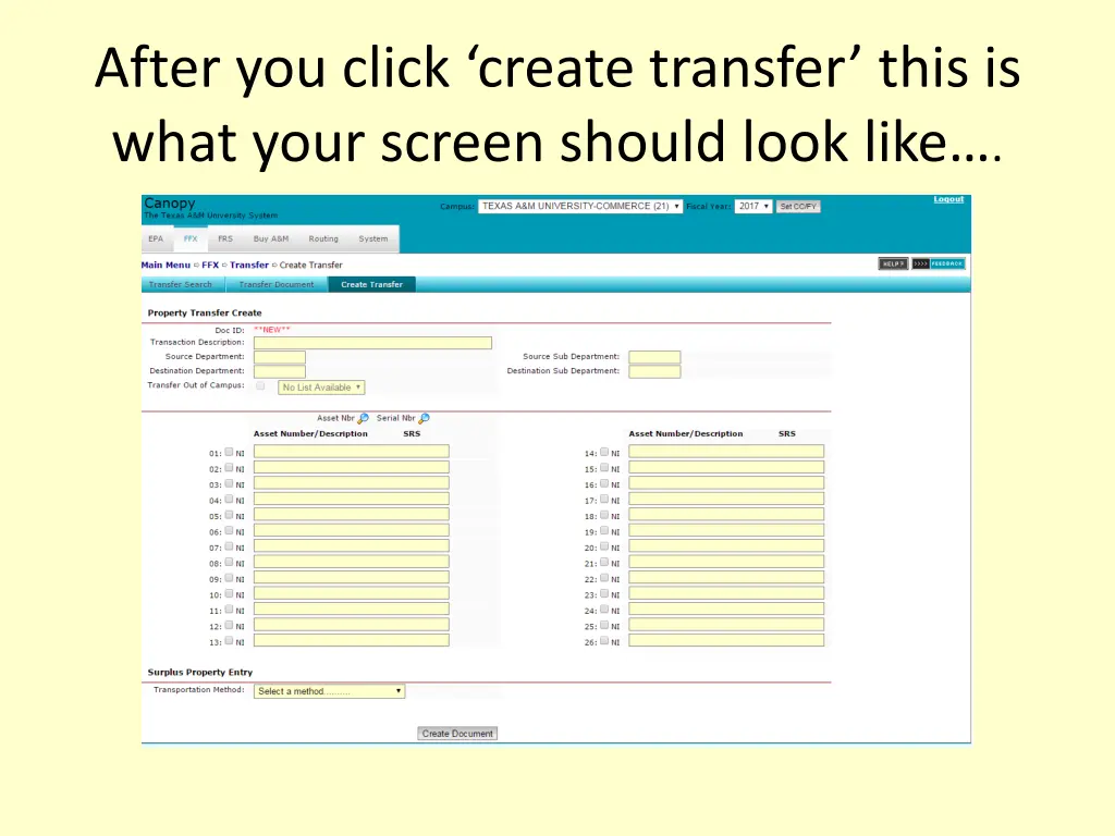 after you click create transfer this is what your