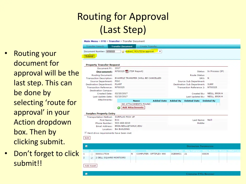 routing for approval last step