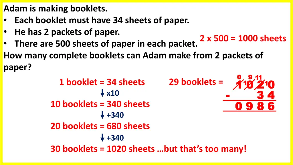 adam is making booklets each booklet must have 1