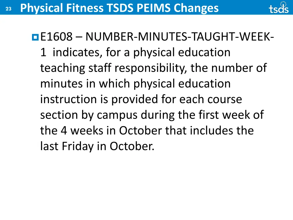 physical fitness tsds peims changes 10