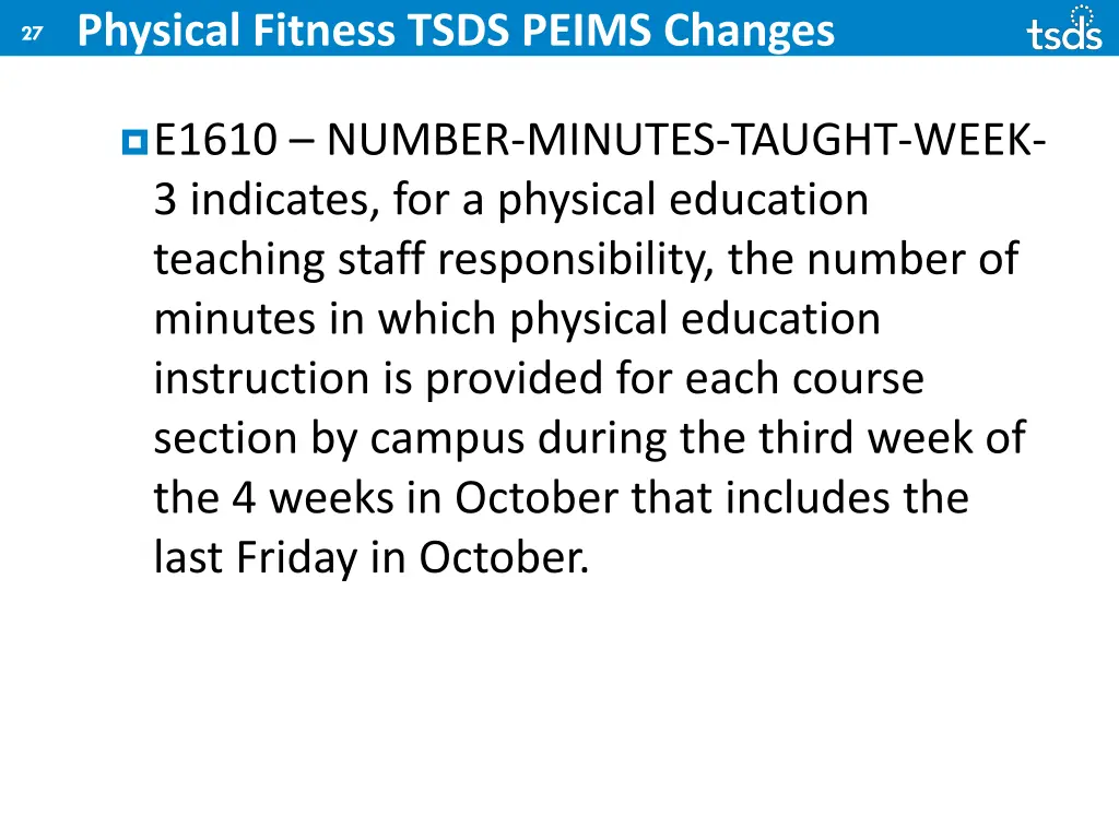 physical fitness tsds peims changes 14