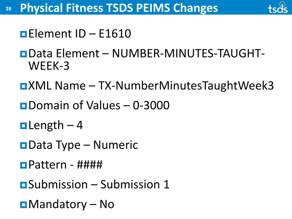 physical fitness tsds peims changes 15