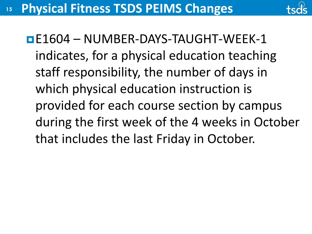 physical fitness tsds peims changes 2