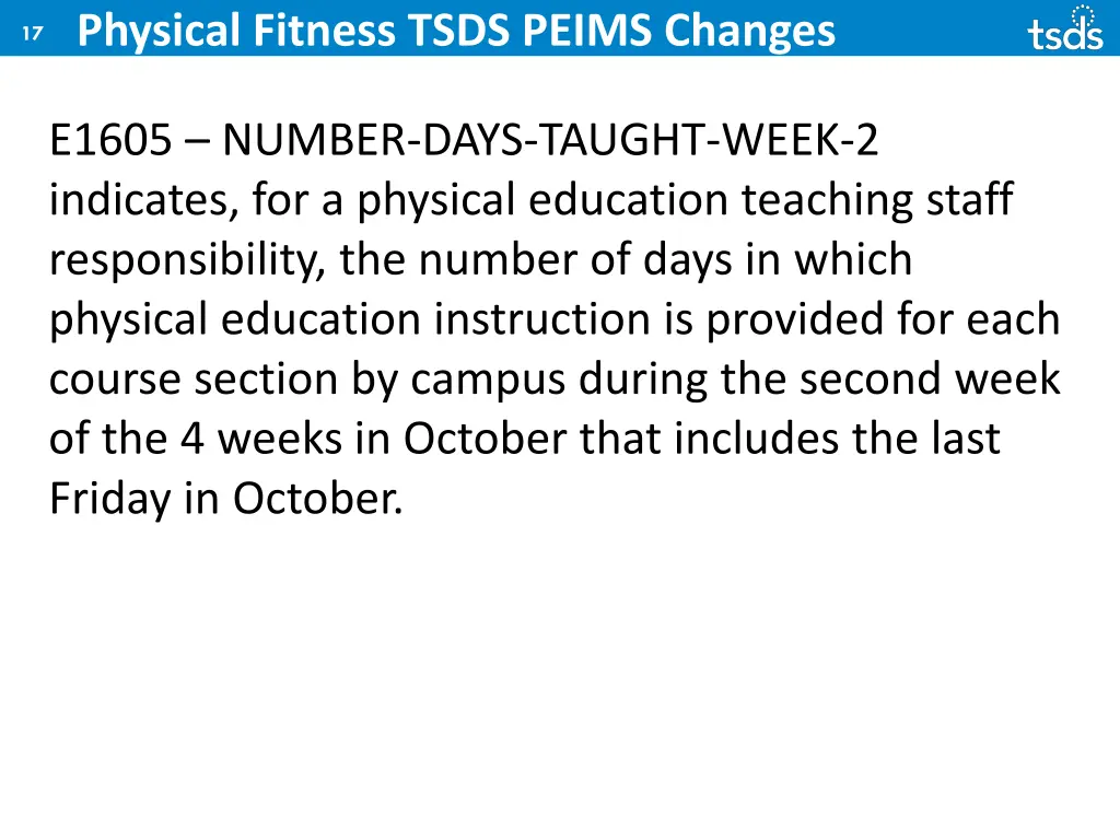 physical fitness tsds peims changes 4