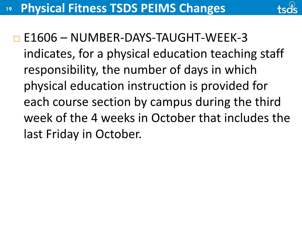 physical fitness tsds peims changes 6