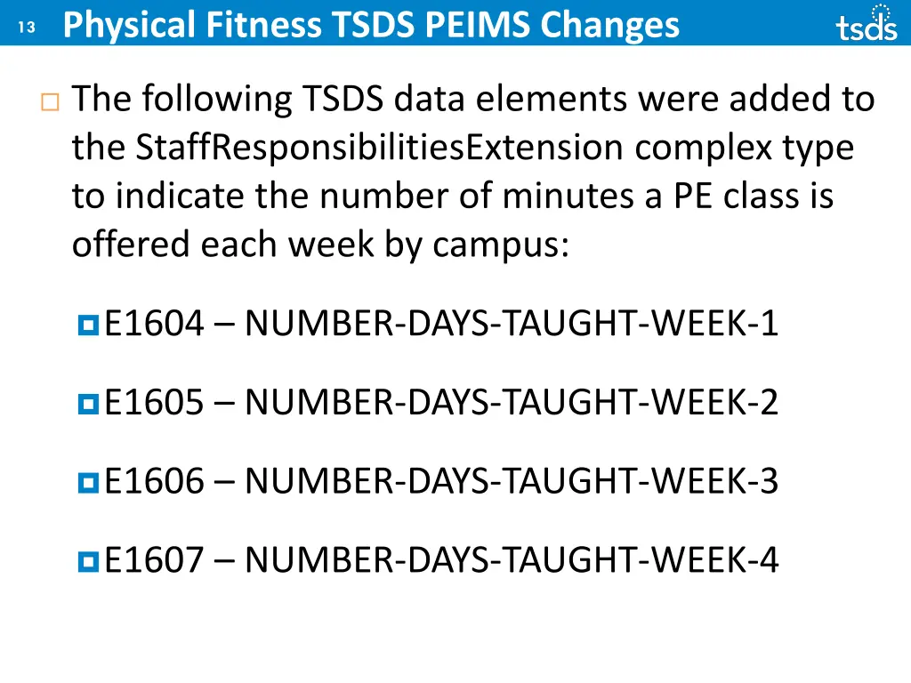 physical fitness tsds peims changes