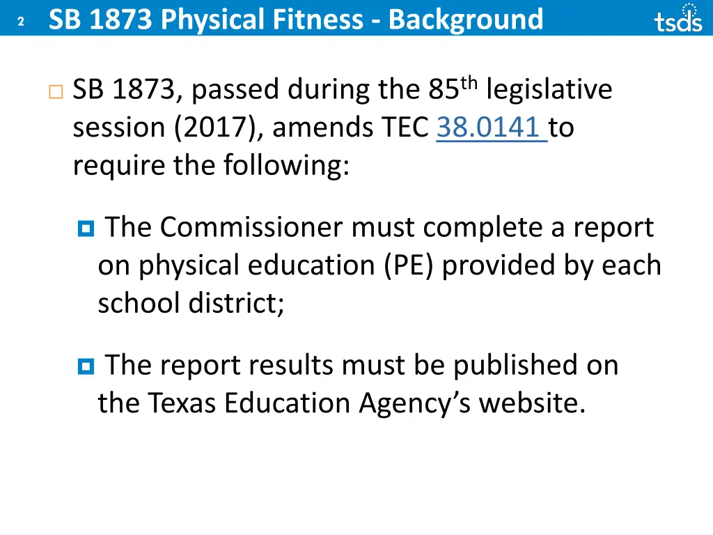 sb 1873 physical fitness background