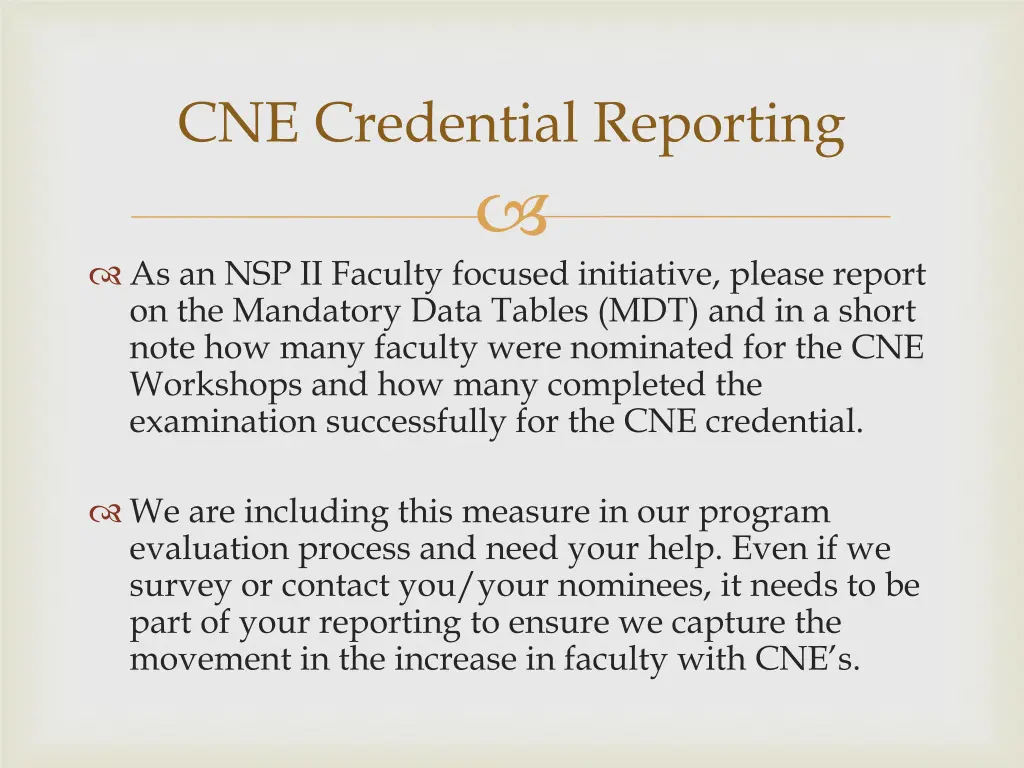 cne credential reporting