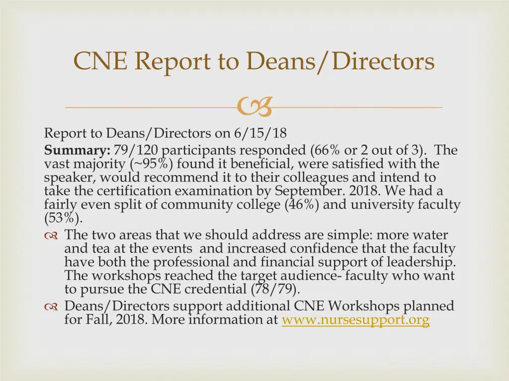 cne report to deans directors