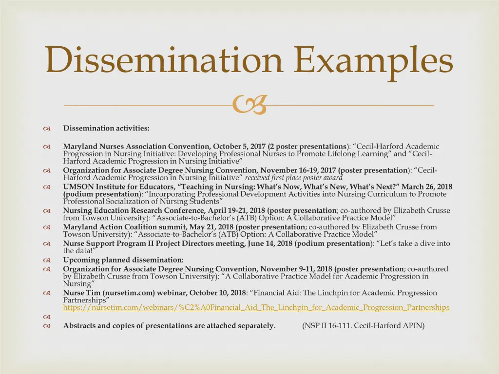 dissemination examples