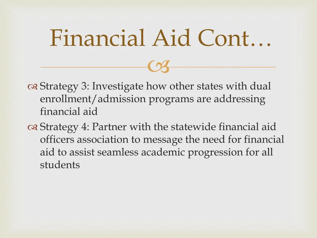 financial aid cont