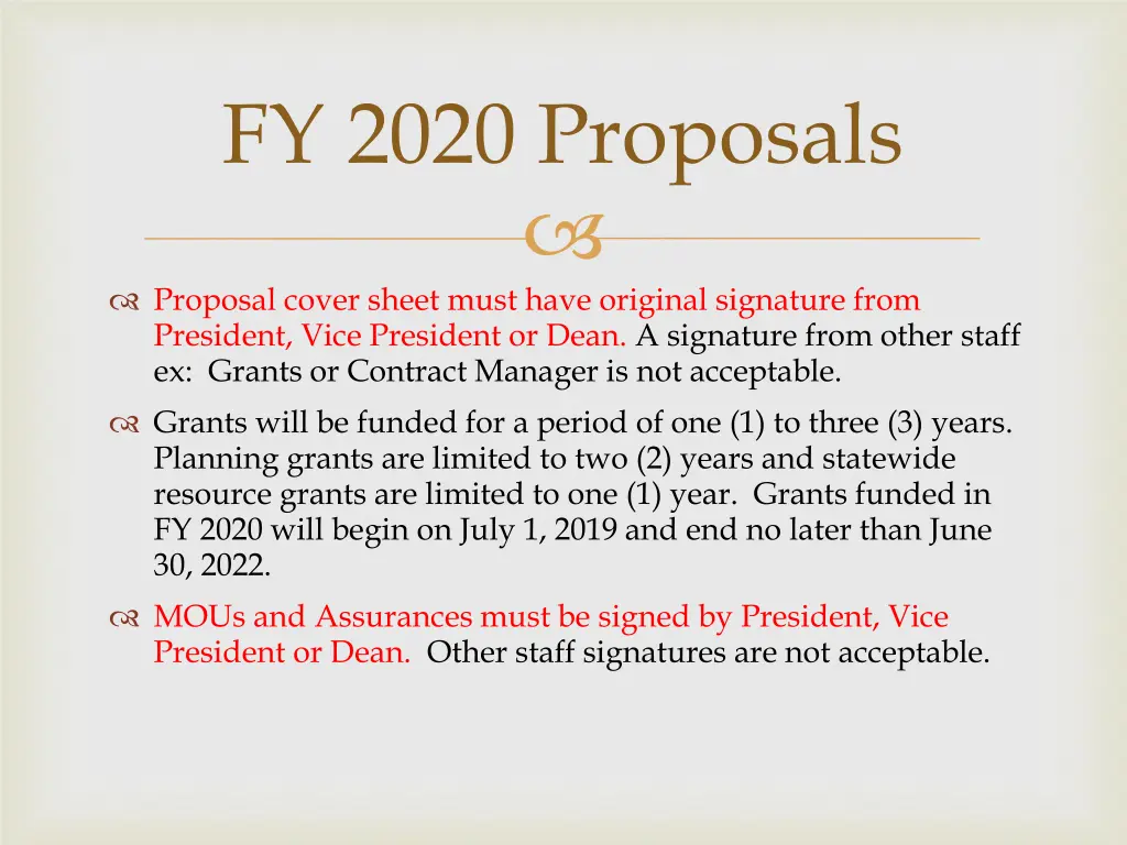 fy 2020 proposals