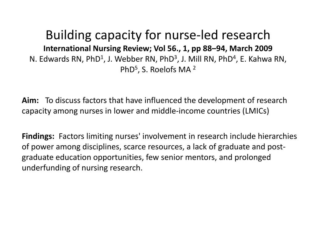 building capacity for nurse led research