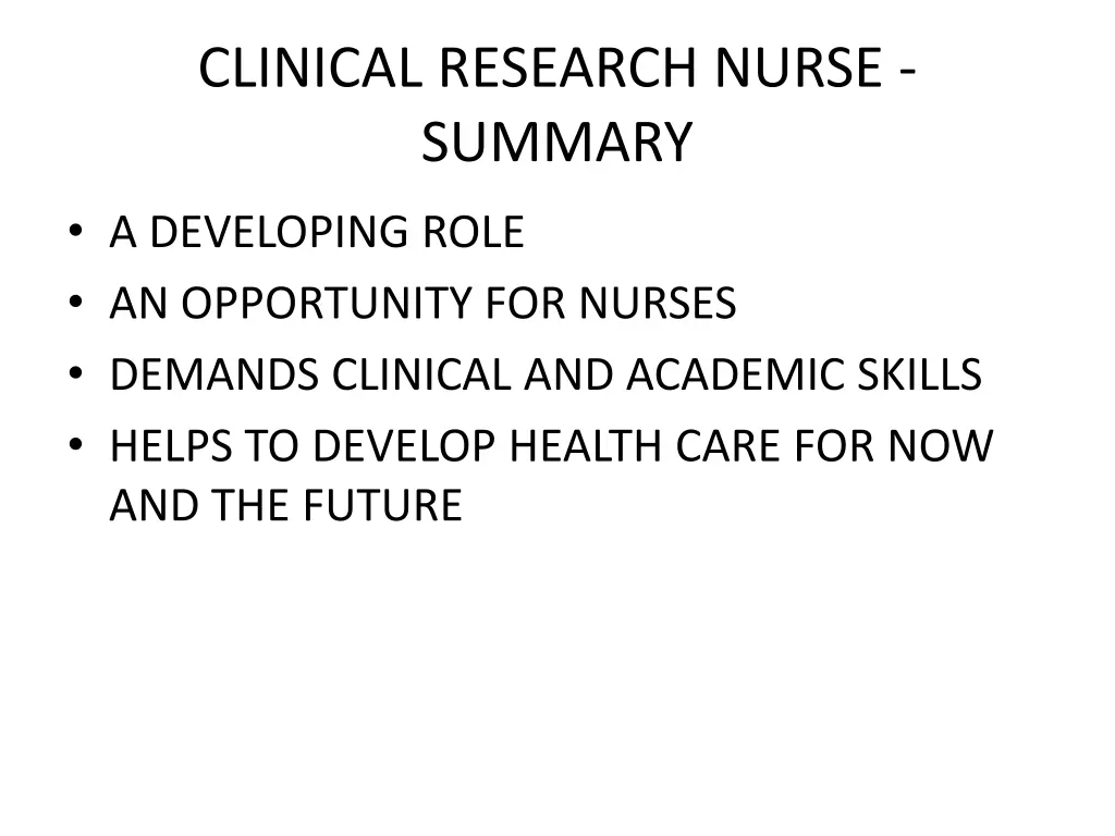 clinical research nurse summary