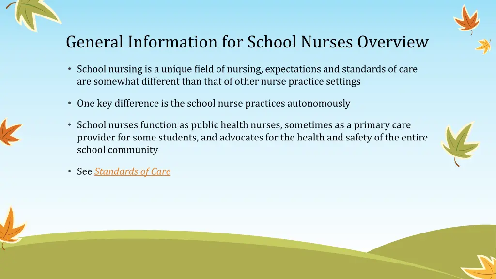 general information for school nurses overview