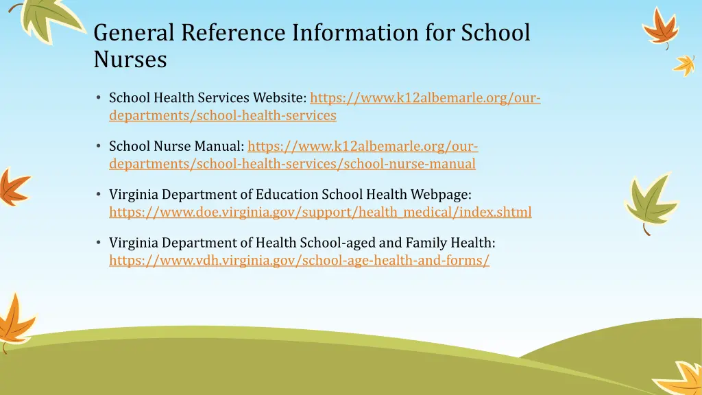 general reference information for school nurses