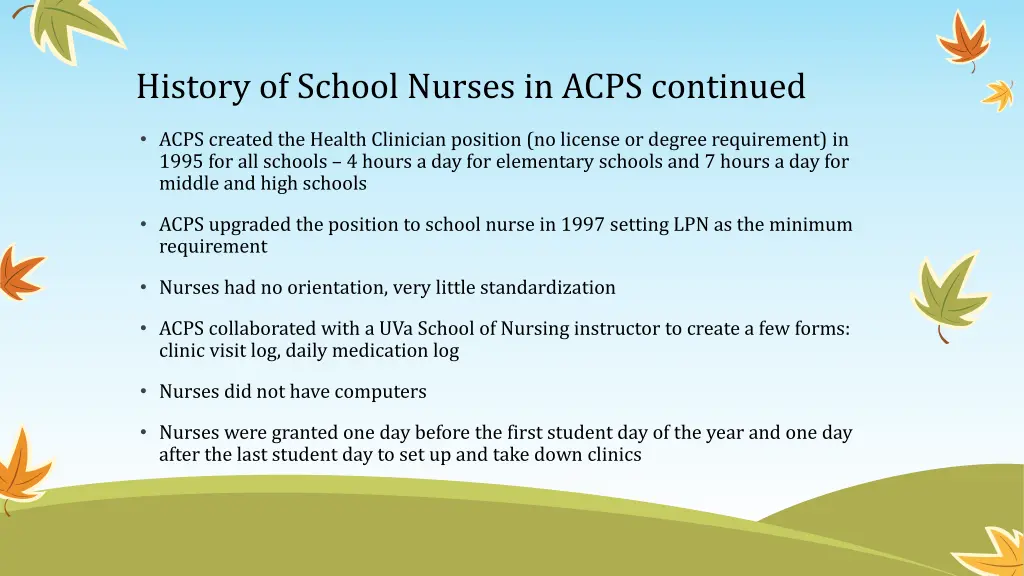 history of school nurses in acps continued