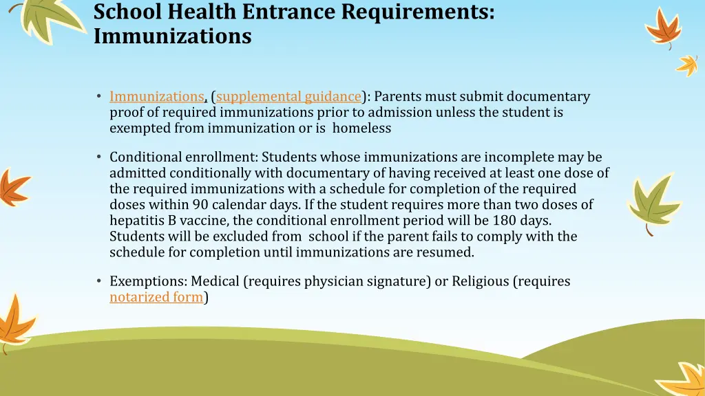 school health entrance requirements immunizations