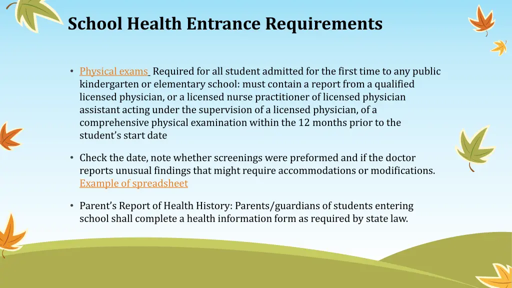 school health entrance requirements