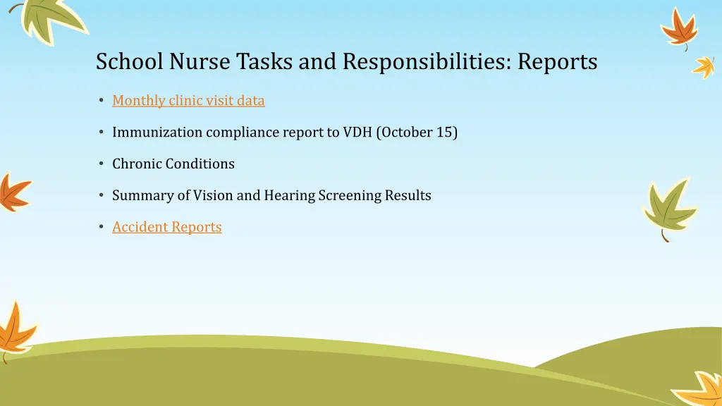 school nurse tasks and responsibilities reports