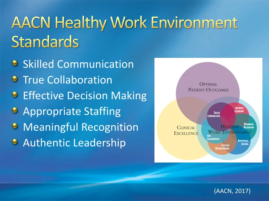 aacn healthy work environment standards